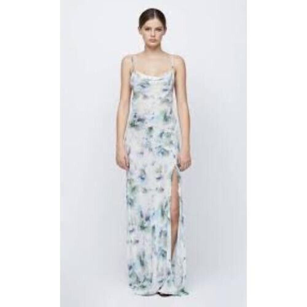 Bec & Bridge Corrine Watercolor Split Maxi Dress Women's 10 White Sleeveless A02